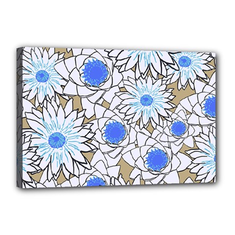 Vintage White Blue Flowers Canvas 18  X 12  (stretched) by snowwhitegirl