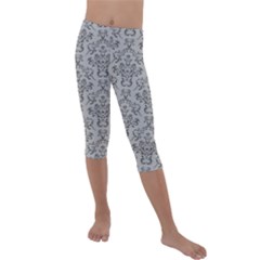 Victorian Paisley Grey Kids  Lightweight Velour Capri Leggings  by snowwhitegirl