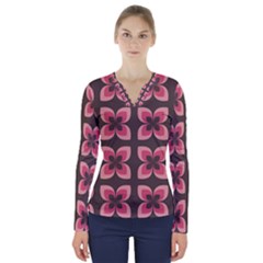 Retro Flower Pink Brown V-neck Long Sleeve Top by snowwhitegirl