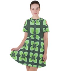 Retro Flower Green Short Sleeve Shoulder Cut Out Dress  by snowwhitegirl