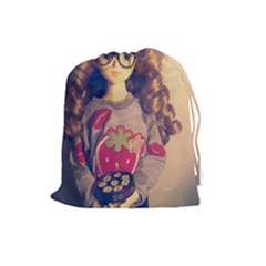 Eating Sushi Drawstring Pouch (large) by snowwhitegirl