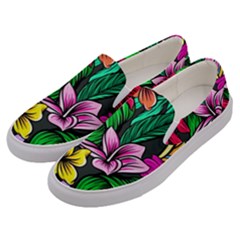 Neon Hibiscus Men s Canvas Slip Ons by retrotoomoderndesigns