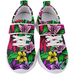 Neon Hibiscus Kids  Velcro Strap Shoes by retrotoomoderndesigns