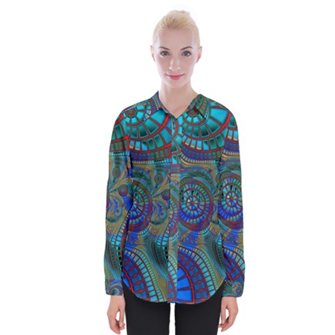 Fractal Abstract Line Wave Design Womens Long Sleeve Shirt by Pakrebo