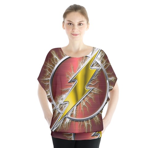 Flashy Logo Batwing Chiffon Blouse by Sudhe