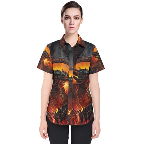 Dragon Legend Art Fire Digital Fantasy Women s Short Sleeve Shirt by Sudhe