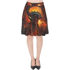 Dragon Legend Art Fire Digital Fantasy Velvet High Waist Skirt by Sudhe