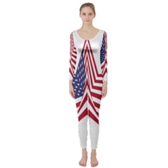 A Star With An American Flag Pattern Long Sleeve Catsuit by Sudhe