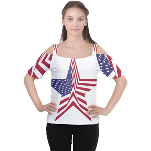 A Star With An American Flag Pattern Cutout Shoulder Tee by Sudhe