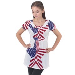A Star With An American Flag Pattern Puff Sleeve Tunic Top by Sudhe