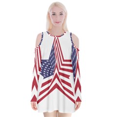 A Star With An American Flag Pattern Velvet Long Sleeve Shoulder Cutout Dress by Sudhe