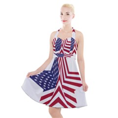 A Star With An American Flag Pattern Halter Party Swing Dress  by Sudhe