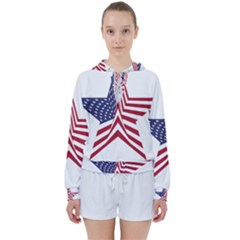 A Star With An American Flag Pattern Women s Tie Up Sweat by Sudhe