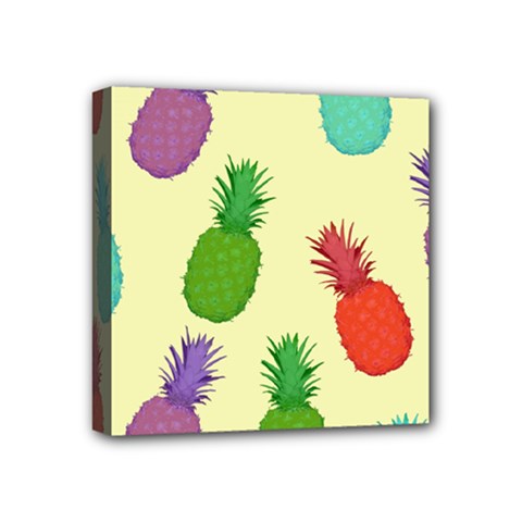 Colorful Pineapples Wallpaper Background Mini Canvas 4  X 4  (stretched) by Sudhe