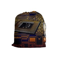 Processor Cpu Board Circuits Drawstring Pouch (large) by Sudhe