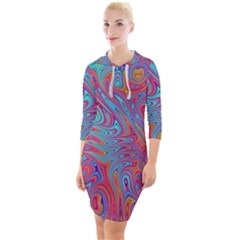 Fractal Bright Fantasy Design Quarter Sleeve Hood Bodycon Dress by Sudhe