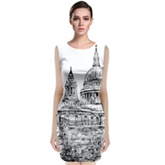 Line Art Architecture Church Sleeveless Velvet Midi Dress by Sudhe