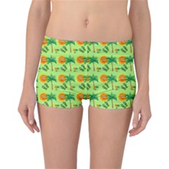 Holiday Tropical Smiley Face Palm Reversible Boyleg Bikini Bottoms by Pakrebo