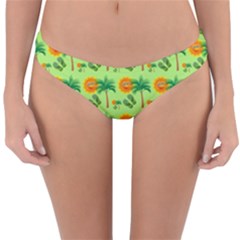 Holiday Tropical Smiley Face Palm Reversible Hipster Bikini Bottoms by Pakrebo