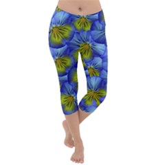 Flowers Pansy Background Purple Lightweight Velour Capri Yoga Leggings by Mariart
