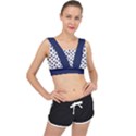 Pattern Ink blue navy Crosses Grunge Flesh And Navy Pattern Ink Crosses Grunge Flesh beige background V-Back Sports Bra View1