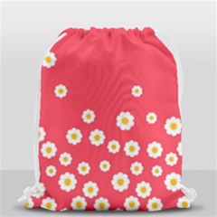 Flowers White Daisies Pattern Red Background Flowers White Daisies Pattern Red Bottom Drawstring Bag (small) by genx