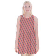 Living Coral Diagonal Stripes Velvet Long Sleeve Shoulder Cutout Dress by LoolyElzayat