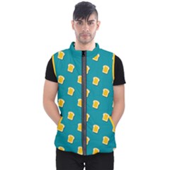 Toast With Cheese Funny Retro Pattern Turquoise Green Background Men s Puffer Vest by genx