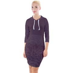 Organic Olive Leaves Pattern Hand Drawn Purple Red Wine Quarter Sleeve Hood Bodycon Dress by genx