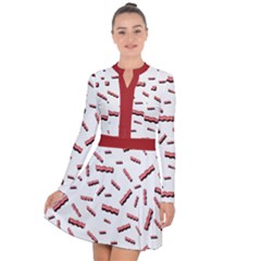 Funny Bacon Slices Pattern Infidel Red Meat Long Sleeve Panel Dress by genx