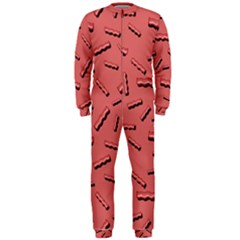 Funny Bacon Slices Pattern Infidel Vintage Red Meat Background  Onepiece Jumpsuit (men)  by genx