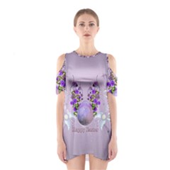 Happy Easter, Easter Egg With Flowers In Soft Violet Colors Shoulder Cutout One Piece Dress by FantasyWorld7