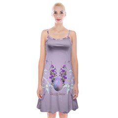 Happy Easter, Easter Egg With Flowers In Soft Violet Colors Spaghetti Strap Velvet Dress by FantasyWorld7