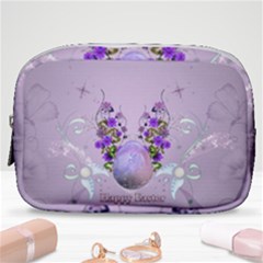 Happy Easter, Easter Egg With Flowers In Soft Violet Colors Make Up Pouch (small) by FantasyWorld7