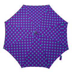 Turquoise Stars Pattern On Purple Hook Handle Umbrellas (medium) by BrightVibesDesign