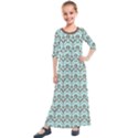 Easter Damask Pattern Robins Egg Blue and Brown Kids  Quarter Sleeve Maxi Dress View1