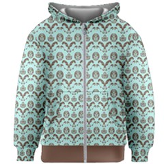 Easter Damask Pattern Robins Egg Blue And Brown Kids  Zipper Hoodie Without Drawstring by emilyzragz