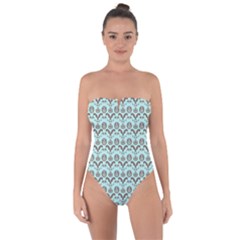 Easter Damask Pattern Robins Egg Blue And Brown Tie Back One Piece Swimsuit by emilyzragz