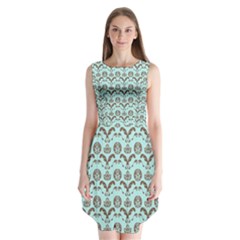 Easter Damask Pattern Robins Egg Blue And Brown Sleeveless Chiffon Dress   by emilyzragz