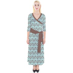 Easter Damask Pattern Robins Egg Blue And Brown Quarter Sleeve Wrap Maxi Dress by emilyzragz