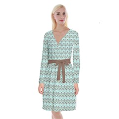 Easter Damask Pattern Robins Egg Blue And Brown Long Sleeve Velvet Front Wrap Dress by emilyzragz