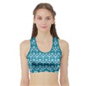Easter Damask Pattern Deep Teal Blue and White Sports Bra with Border View1
