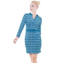 Easter Damask Pattern Deep Teal Blue and White Button Long Sleeve Dress View1