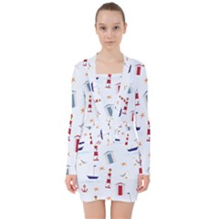 Thème Marin - Sea V-neck Bodycon Long Sleeve Dress by alllovelyideas
