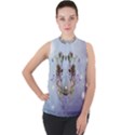 Easter Egg With Flowers Mock Neck Chiffon Sleeveless Top View1