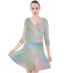 Pastel Mermaid Sparkles Quarter Sleeve Front Wrap Dress by retrotoomoderndesigns