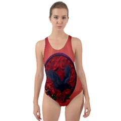 The Crow With Roses Cut-out Back One Piece Swimsuit by FantasyWorld7