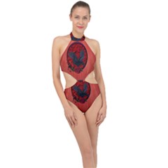 The Crow With Roses Halter Side Cut Swimsuit by FantasyWorld7