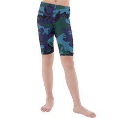 Camouflage Blue Kids  Mid Length Swim Shorts by snowwhitegirl
