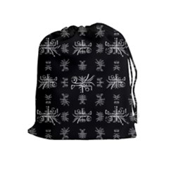 Black And White Ethnic Design Print Drawstring Pouch (xl) by dflcprintsclothing